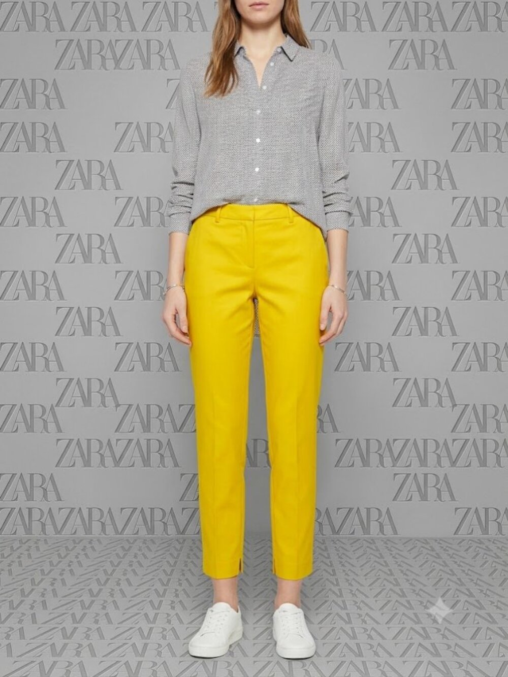 Zara - Mustard Yellow High-Rise Ankle Chino Trousers - SZ 4
